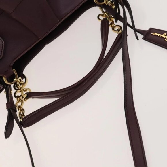 Salvatore Ferragamo Gancini Chain Hand Bag Leather 2way Purple Gold Auth BA1705 - Picture 11 of 15